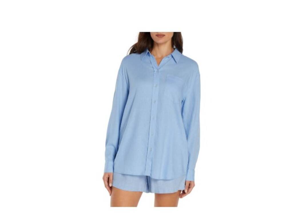 Gap Women's Linen Blend Button-Down Shirt Blue Size XL